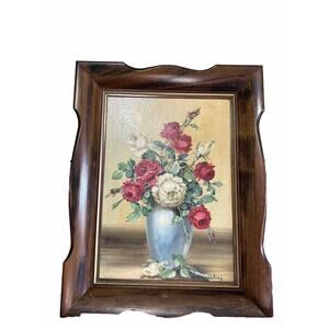 Janet E Greenleaf Painting Of Roses In A Vase 14 X 17 Frame Size Vintage MCM